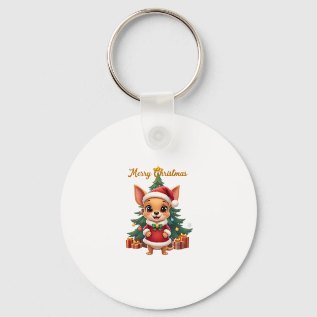 Chihuahua Hund God Jul Nyckelring (Framsida)