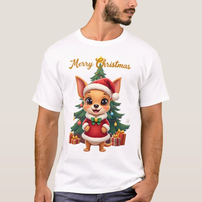 Chihuahua Hund God Jul T Shirt (Framsida)