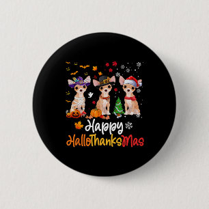 Chihuahua Hund Halloween jul Lycklig HalloTack Knapp
