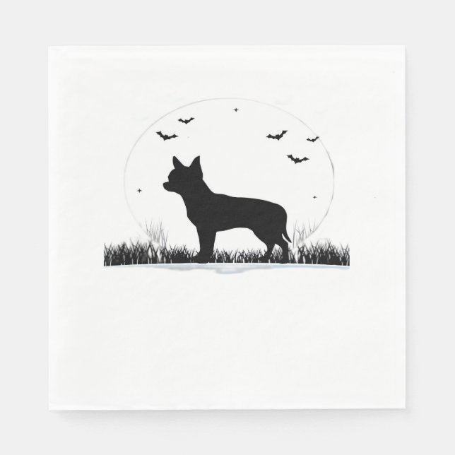 Chihuahua Hund - Halloween Måne Silhouette Classic Pappersservett (Framsidan)