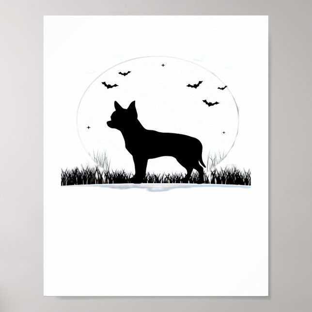 Chihuahua Hund - Halloween Måne Silhouette Classic Poster (Framsidan)