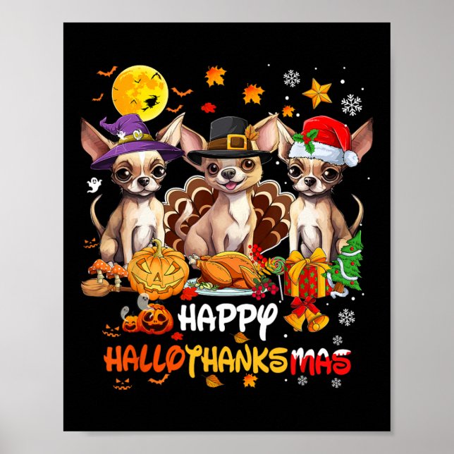 Chihuahua Hund Happy halloween Thanksgiving Merry  Poster (Framsidan)