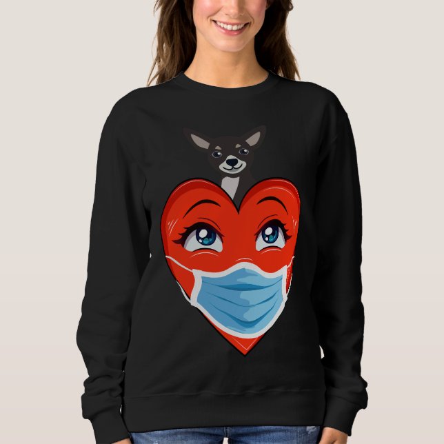 Chihuahua Hund Heart i masken Valentines day T Shirt (Framsida)