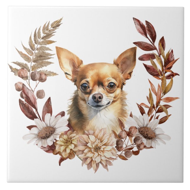 Chihuahua Hund Höstårsinandning Kakelplatta (Framsidan)