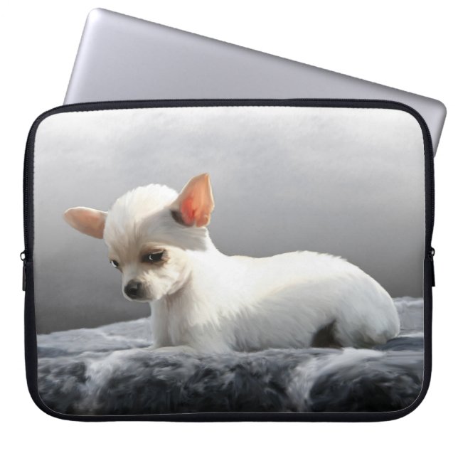 Chihuahua Hund Hund Porträtt Art Painting Laptop Fodral (Framsidan)