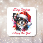 Chihuahua-Hund i jultomten Fyrkantigt Klistermärke<br><div class="desc">Om du vill ha söta julklistermärken och kärlek Chihuahua,  så kör du! Cute Vattencolor stil ai art chihuahua i Santa Hat.</div>