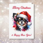 Chihuahua-Hund i jultomten Kort<br><div class="desc">Om du kärlek Chihuahua och vill ha ett sött julkort,  så kör du! Cute Vattencolor stil ai art chihuahua i Santa Hat.</div>