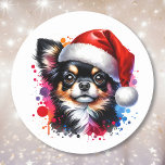 Chihuahua-Hund i jultomten Runt Klistermärke<br><div class="desc">Om du vill ha söta julklistermärken och kärlek Chihuahua,  så kör du! Cute Vattencolor stil ai art chihuahua i Santa Hat.</div>