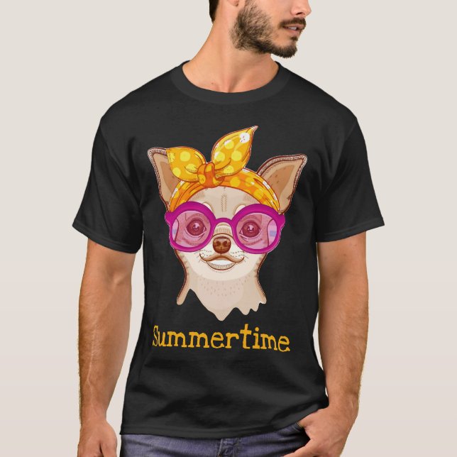 Chihuahua Hund i Mode, bredband och glas T Shirt (Framsida)