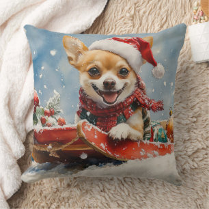 Chihuahua Hund i Släde Låt det Snöa Jul Kudde