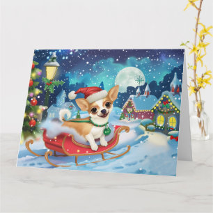 Chihuahua hund i släde snö jul kort