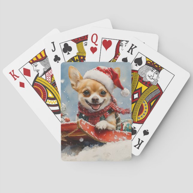 Chihuahua Hund i Sledge Låt det snöa jul Casinokort (Baksidan)
