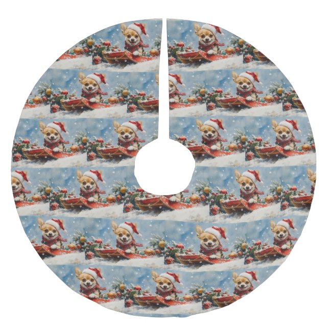 Chihuahua Hund i Sledge Låt det snöa jul Julgransmatta Borstad Polyester (Framsidan)