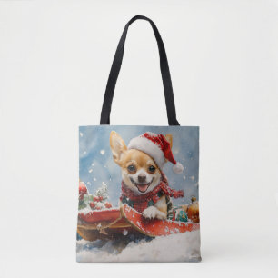 Chihuahua Hund i Sledge Låt det snöa jul Tygkasse