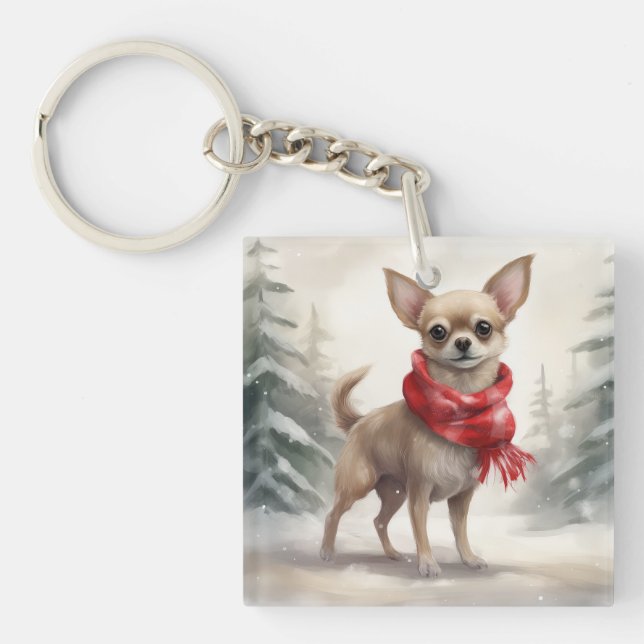 Chihuahua hund i snö jul  (Framsidan)