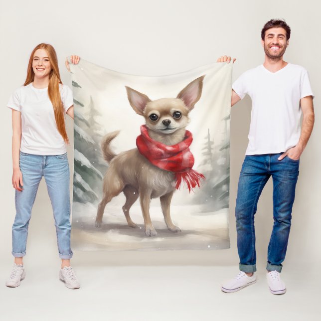 Chihuahua hund i snö jul  fleecefilt (På plats)