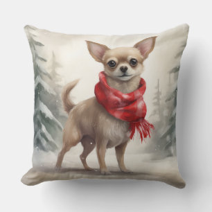 Chihuahua hund i snö jul kudde
