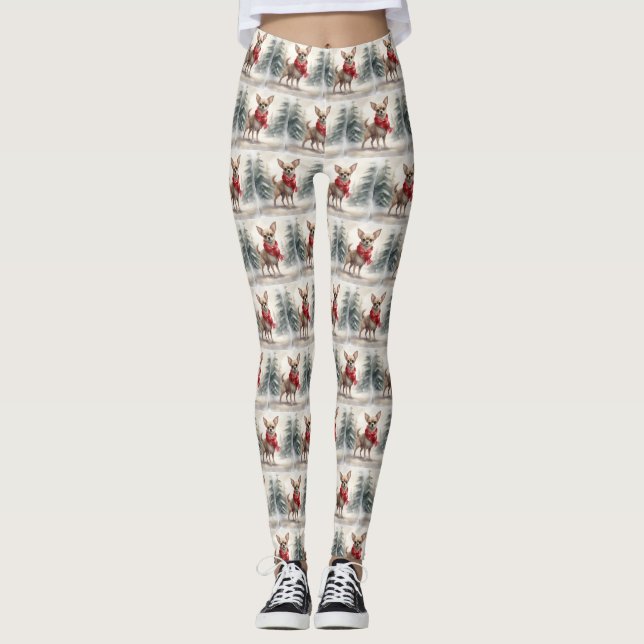 Chihuahua Hund i Snö Jul  Leggings (Framsida)