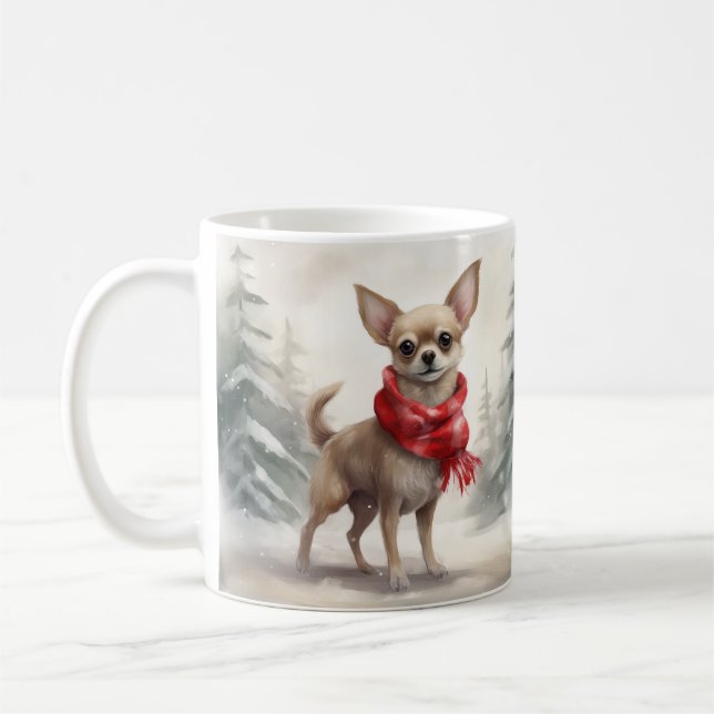 Chihuahua Hund i Snö-julen Kaffemugg (Vänster)