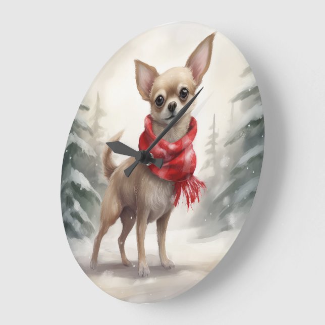 Chihuahua Hund i Snö-julen Stor Klocka (Vinkel)