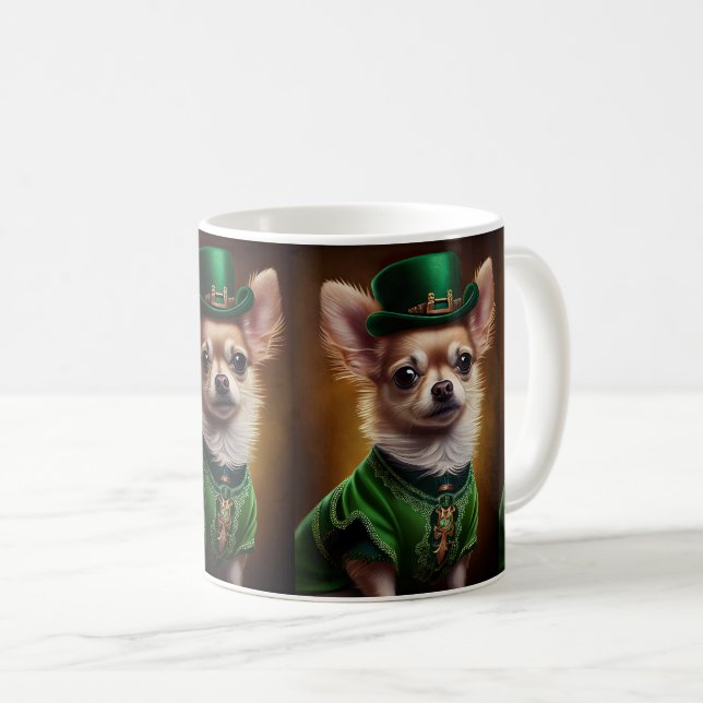 Chihuahua Hund i St. Patrick Dress Kaffemugg (Framsida höger)