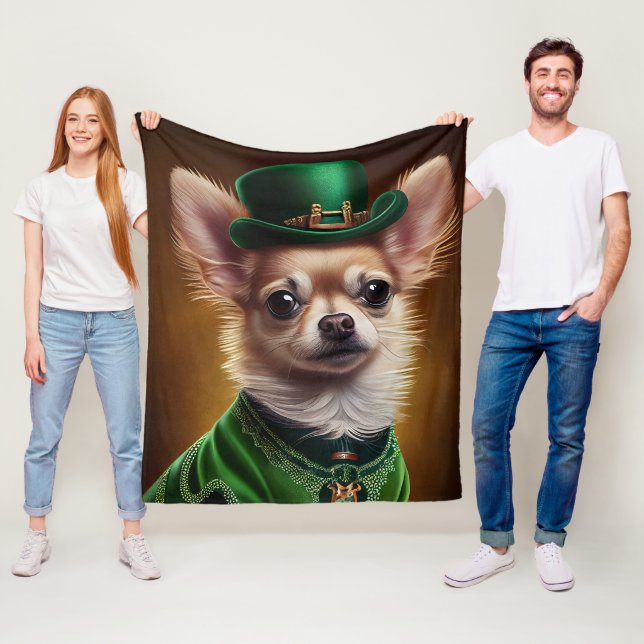 Chihuahua-hund i St. Patrick's Day-dräkt Fleecefilt (På plats)
