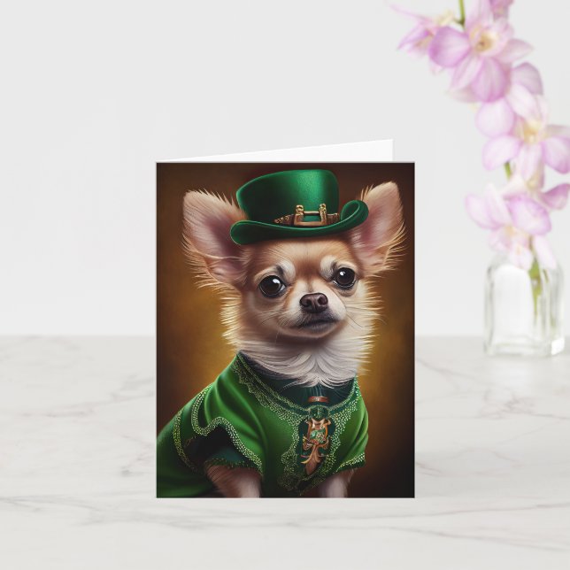 Chihuahua hund i St. Patrick's Day klänning Kort (Orkide)