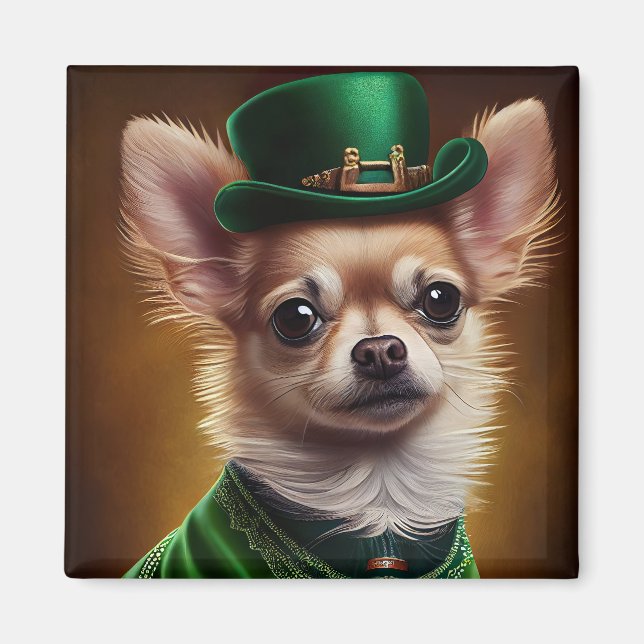 Chihuahua hund i St. Patrick's Day klänning Magnet (Framsidan)