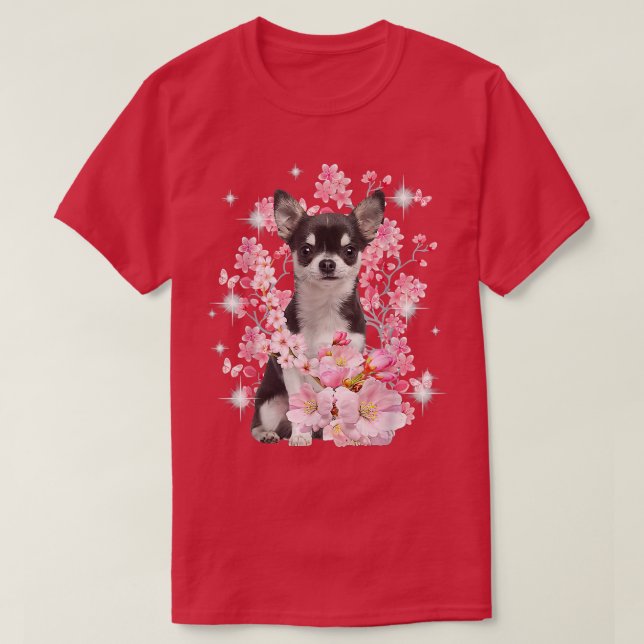 Chihuahua Hund Japansk Cherry Blommar Sakura Flowe T Shirt (Design framsida)
