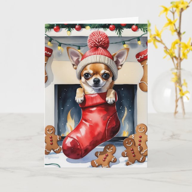 Chihuahua Hund jul Hälsning Kort (Gul blomma)