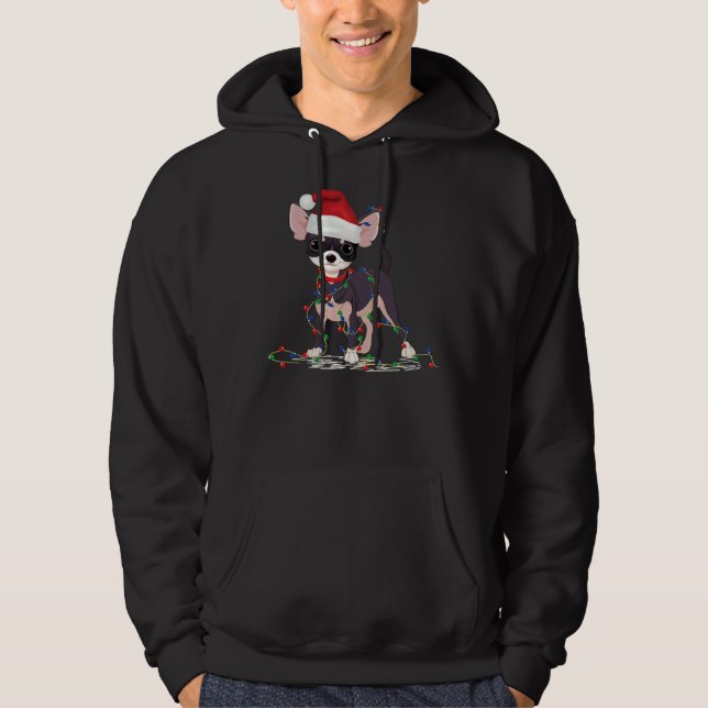 Chihuahua Hund jul Light Decor Julafton Pajamas Hoodie (Framsida)