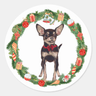Chihuahua Hund Jul Ornamet Utandning Runt Klistermärke
