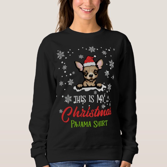 Chihuahua Hund jul Pajamas Santa T Shirt (Framsida)