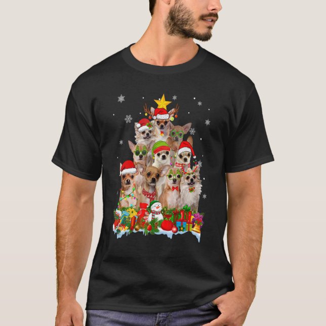 Chihuahua Hund Julgran Ljus Julafton Santa Hat T Shirt (Framsida)