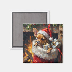 Chihuahua Hund Julstrumpa Överraskning Konst Magnet