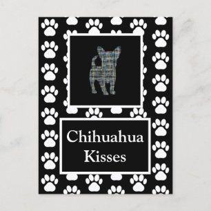 Chihuahua Hund Kisses Silhouette i Y&B-rutnät Vykort