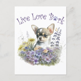 Chihuahua Hund Mamma Blommig Vykort