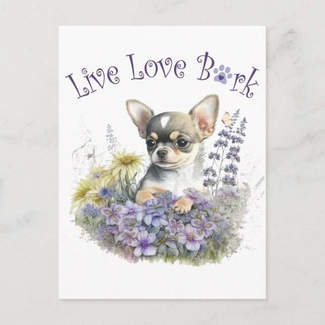 Chihuahua Hund Mamma Blommig Vykort (Framsida)