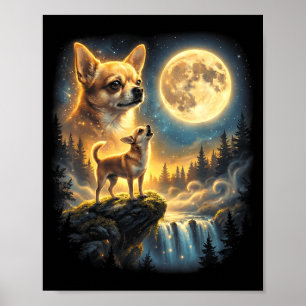 Chihuahua Hund Månljust Natt Konst Chihuahua Ylar  Poster