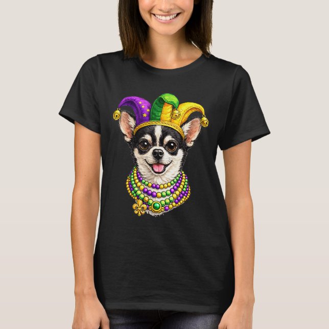 Chihuahua Hund, Mardi Gras  T Shirt (Framsida)