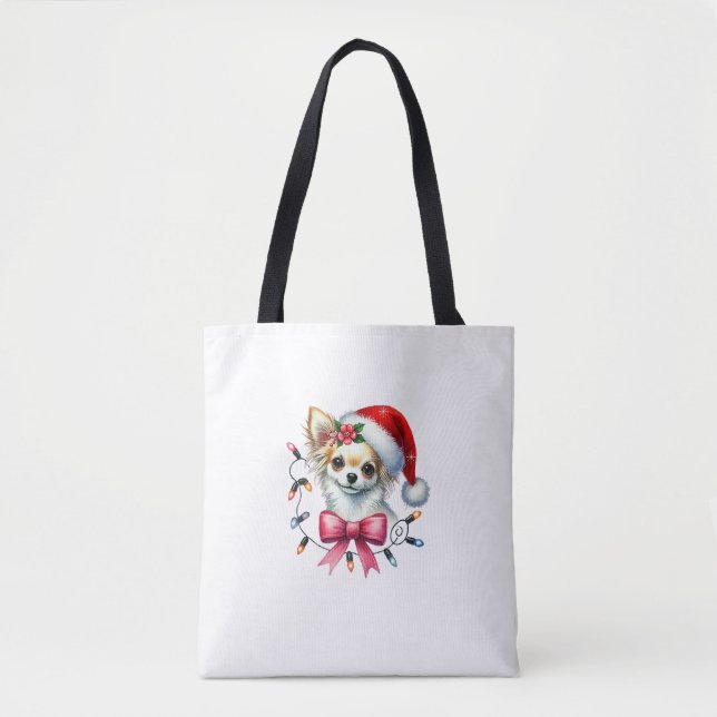 Chihuahua Hund med Coquette Bow Julmatchning Tygkasse (Framsida)