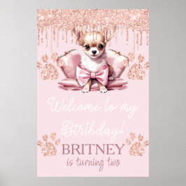 Chihuahua Hund med Glitter Birthday Välkommen Part Poster