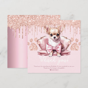 Chihuahua Hund med Glitter Födelsedagsfest Tack Kort