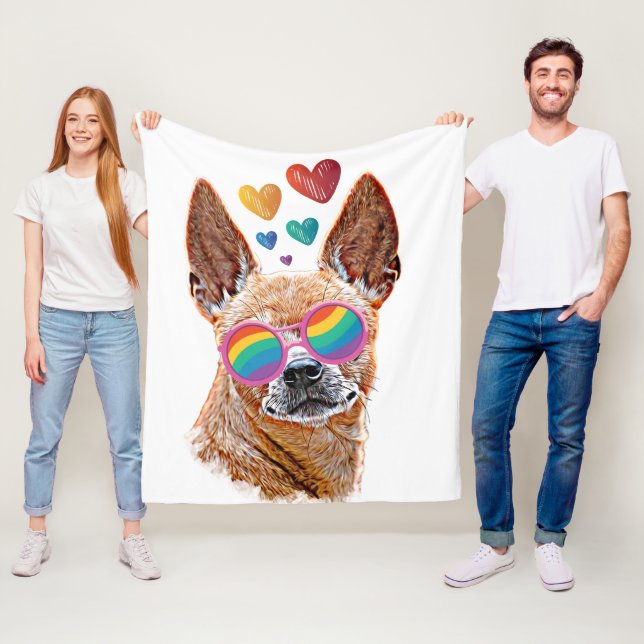 Chihuahua Hund med Hearts Valentine Day Fleecefilt (På plats)