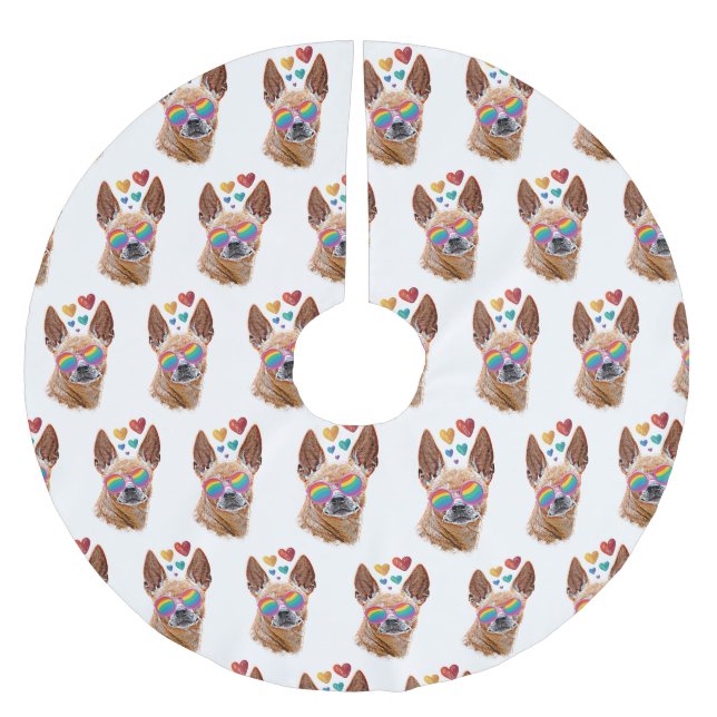 Chihuahua Hund med Hearts Valentine Day Julgransmatta Borstad Polyester (Framsidan)