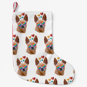 Chihuahua Hund med Hearts Valentine Day Liten Julstrumpa