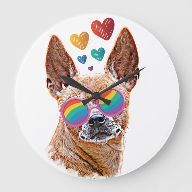 Chihuahua Hund med Hearts Valentine Day Stor Klocka (Framsida)