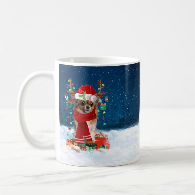 Chihuahua-hund med julklappar kaffemugg (Vänster)