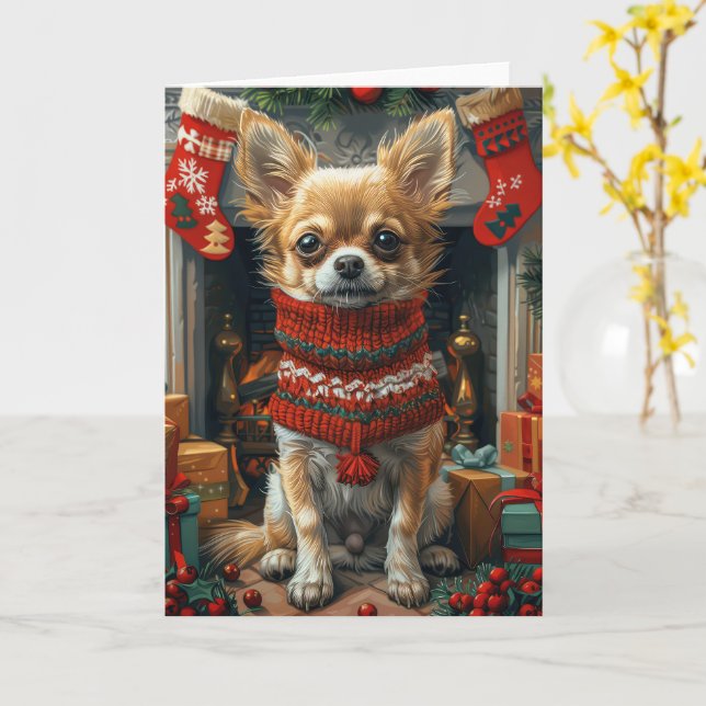 Chihuahua Hund med julklappar Kort (Gul blomma)