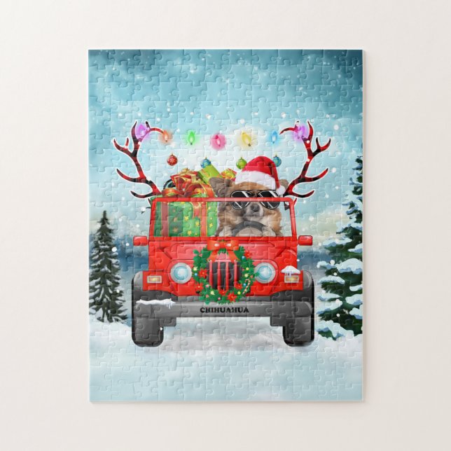Chihuahua-hund med julklappar pussel (Vertikal)